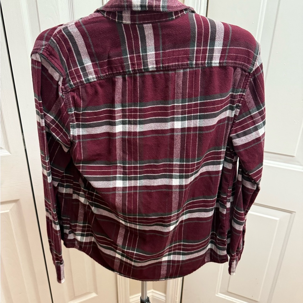 American Eagle Burgundy and White Plaid Shirt - Picture 2 of 3